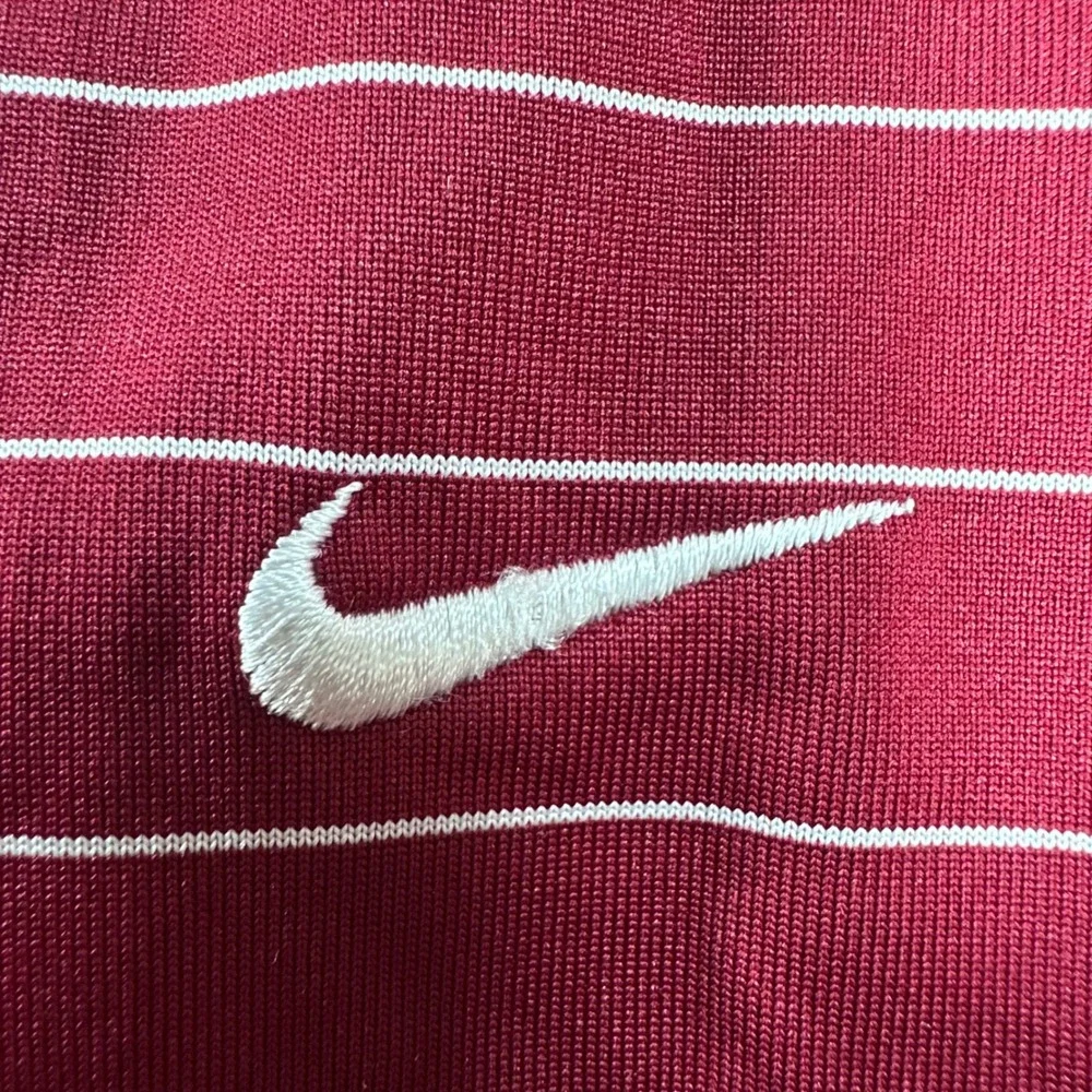 Nike Polo Shirt Mens L Large Red Striped Golf Short Sleeve Dri Fit 231584-642